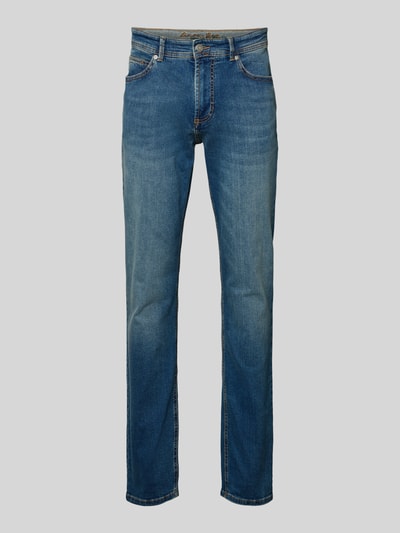 Produktfoto, Jeans mit 5-Pocket-Design von Christian Berg Men in Blau, Baumwoll-Elasthan-Mix, gerader Schnitt, Knopf- und Reißverschluss, Größe 32/34.