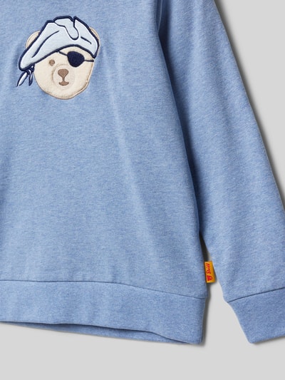 Steiff Hoodie met motiefbadge Bleu - 2