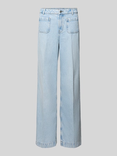 Produktfoto, Wide Leg Jeans mit aufgesetzten Taschen von Review aus reiner Baumwolle, helle Waschung, Bügelfalten, Vorderansicht
