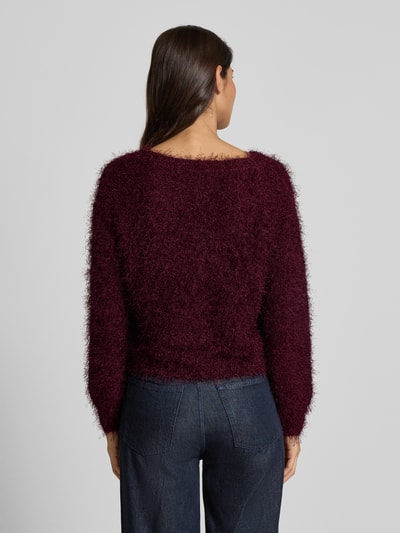 Oui Gebreide pullover van effectgaren met ronde hals Bordeaux - 5