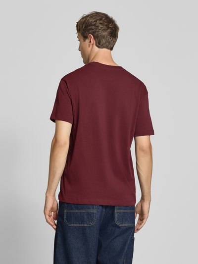 Männermodel trägt Regular Fit T-Shirt aus reiner Baumwolle von Replay in Dunkelrot, Rückenansicht, Herren T-Shirt, Label-Stickerei