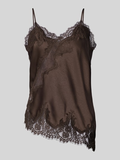 Productfoto, Trägertop met kant Model 'Viole' van Neo Noir, materiaalmix met stretch, asymmetrische look, spaghettibandjes, dames, ruglengte bij maat 36: 68 cm.
