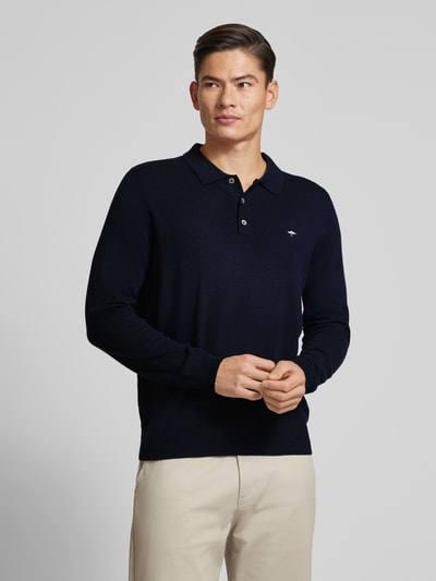 Fynch-Hatton Poloshirt van een mix van merinowol en kasjmier met labelstitching Marineblauw - 4