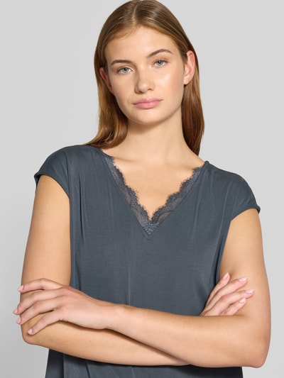 Pieces Loose fit T-shirt met kant, model 'KAMALA' Rookblauw - 3