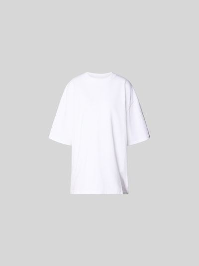 Productfoto, Oversized T-Shirt mit Label-Patch van black palms, wit, puur katoen, ronde hals, halfhoge mouw, oversized fit, ruglengte maat S 73 cm