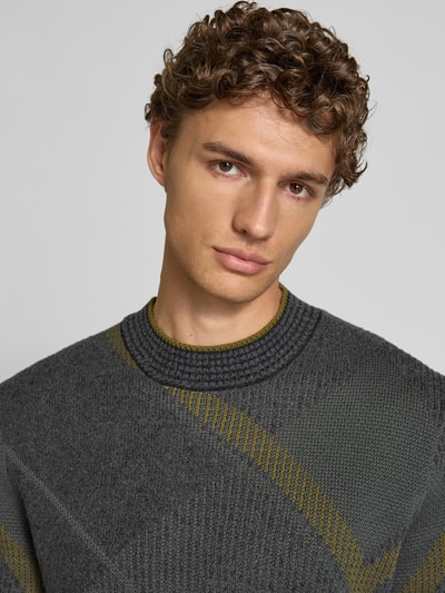 Marc O'Polo Regular fit gebreide pullover van een mix van katoen en wol Antraciet - 3