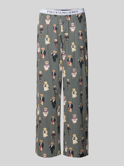Produktfoto, Regular Fit Pyjama aus reiner Baumwolle von Polo Ralph Lauren, gestreiftes Muster in Dunkelgrün mit Bärenmotiven, Damen Pyjama