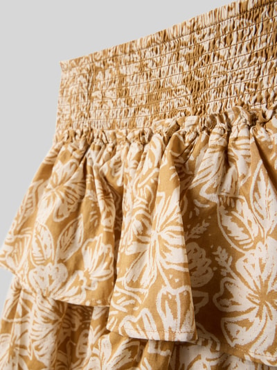 Productfoto, Regular Fit Rock met floral allover-print van Garcia, katoenen stof, elastische tailleband, beige en witte bloemenprint, detailopname