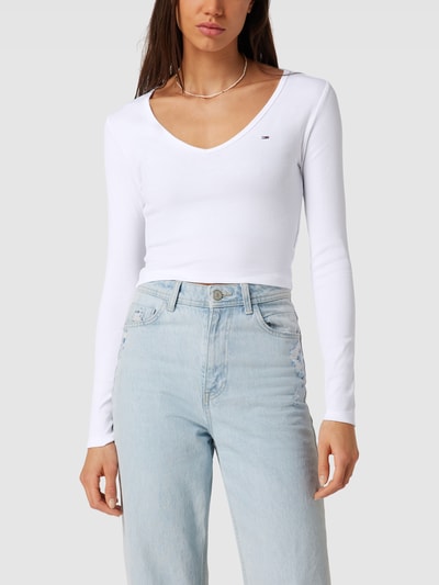 Tommy Jeans Cropped Longsleeve mit Logo-Stitching Modell 'BABY' Weiß 4