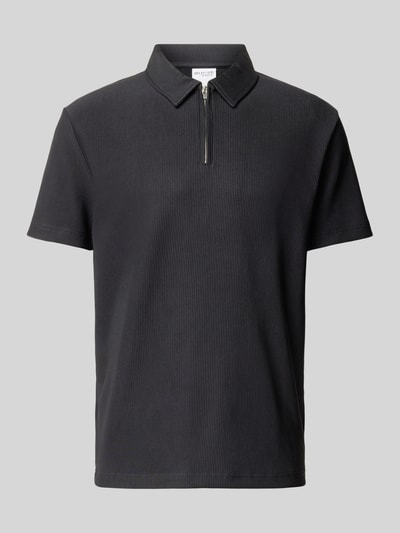 SELECTED HOMME Relaxed Fit Poloshirt in Ripp-Optik Black 2