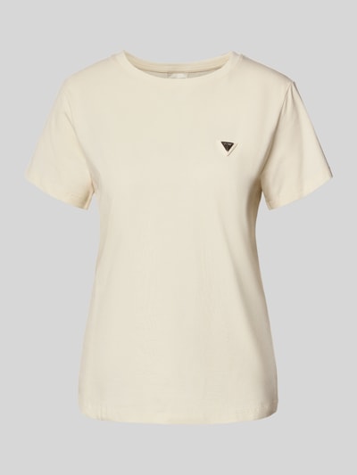 Produktfoto, Regular Fit T-Shirt mit Logo-Applikation Modell 'Colette' von Guess Activewear, elastyczna mieszanka bawełny, krój regular fit, okrągły dekolt, długość tyłu w rozmiarze S 60 cm, jasny kolor, gładka tekstura