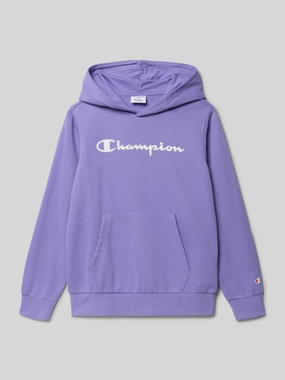 Produktfoto, Regular Fit Hoodie mit Logo-Print von CHAMPION in Flieder, Baumwoll-Mix, Känguru-Tasche, Kapuze, elastische Abschlüsse