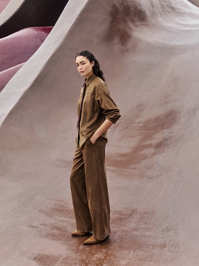 Jake*s Collection Broek in leerlook met deelnaden Donkerbruin - 6