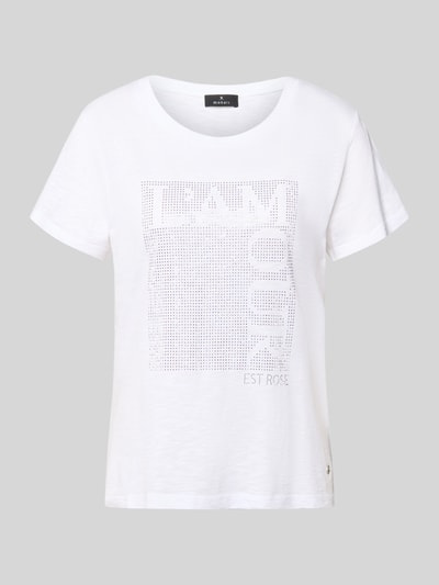 Produktfoto, T-Shirt mit Ziersteinbesatz und Rundhalsausschnitt von monari, weiß, Baumwoll-Micromodal-Mix, Regular Fit, glatte Textur