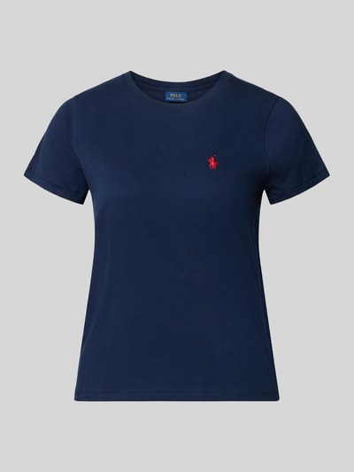 Produktfoto, Regular Fit T-Shirt aus reiner Baumwolle von Polo Ralph Lauren in Dunkelblau mit rotem Logo, glatte Textur, Damen T-Shirt von Polo Ralph Lauren