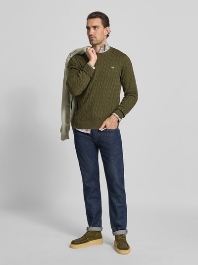 Gant Gebreide pullover met ribboorden Kaki - 1