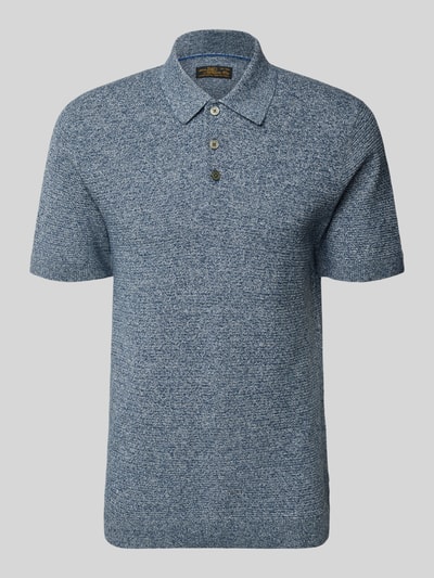 Produktfoto, Regular Fit Poloshirt mit Strukturmuster Modell 'Riley' von Jack & Jones Premium aus Reine Baumwolle, Kurzärmelig, meliertes Blau, feine Struktur, Rückenlänge bei Größe M 73 cm