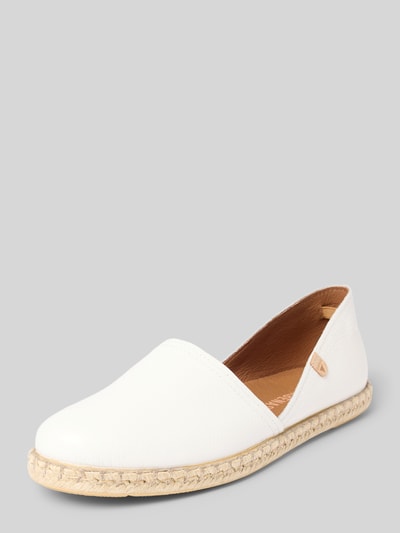 Produktfoto, Espadrilles aus Leder Modell 'CARMEN' von Verbenas in Weiß mit abgerundeter Spitze, 2 cm Absatz, sichtbare Struktur der Sohle