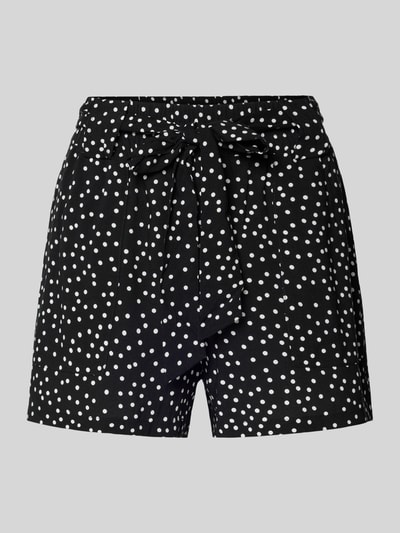 Produktfoto, Loose Fit Bermudas aus reiner Viskose Modell 'NOVA' von Only mit Optik: Allover-Muster, schwarz mit weißen Punkten, elastischer Bund, glatte Textur.