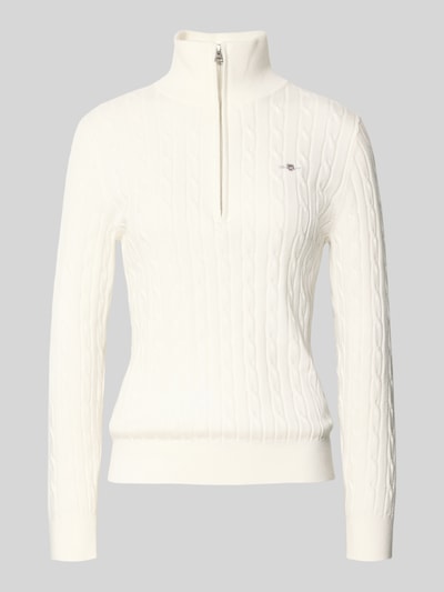 Gant Troyer mit Logo-Stitching und Zopfmuster Ecru 2