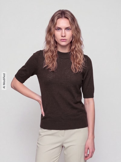 s.Oliver BLACK LABEL Pullover met mock neck Donkerbruin - 4