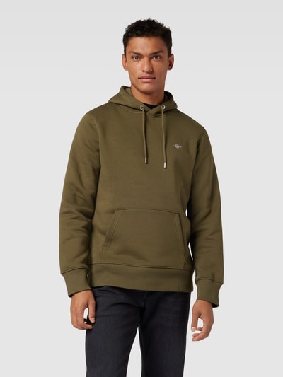 Gant Hoodie mit Label-Stitching Modell 'REG SHIELD' Oliv 4