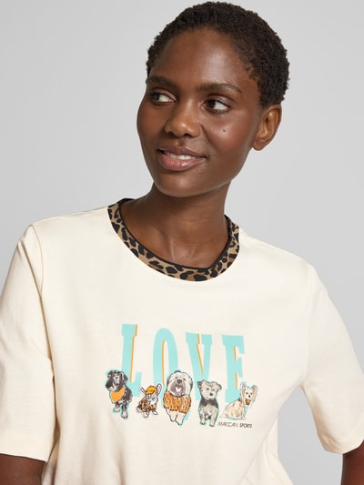 Marc Cain T-shirt met geribde ronde hals Ecru - 3