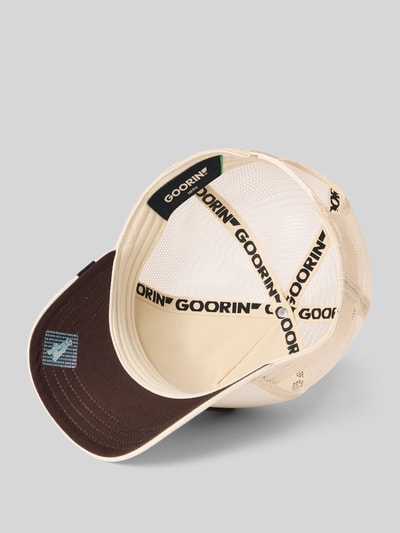 Produktfoto, Größenverstellbare Trucker Cap Modell 'Deadly Scorpion' von GOORIN BROS., Material-Mix, verstärkter Schirm, beige und braun, sichtbares Stitching