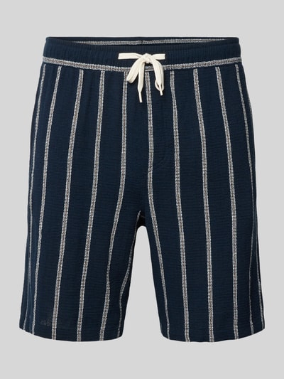 Produktfoto, Regular Fit Shorts mit Tunnelzug von Jack & Jones, dunkelblau mit weißen Streifen, Reine Baumwolle, Gesäßtasche, Bundweite 44 cm, Innenbeinlänge 20 cm