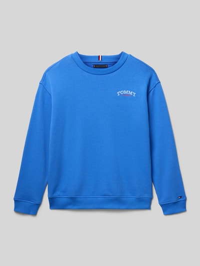 Produktfoto, Regular Fit Sweatjacke aus Baumwoll-Mix von Tommy Hilfiger Teens, niebieski kolor, jednolita optyka, nadruk z logo, długi rękaw, ściągacze, materiał sweat, bawełniany miks