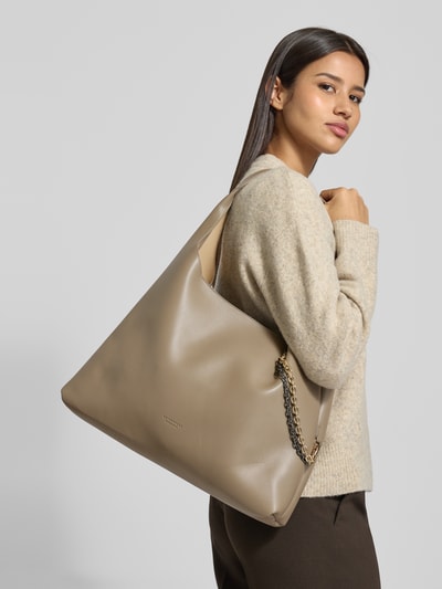 Seidenfelt Handtasche mit Label-Detail Modell 'LAINIO' Taupe 1