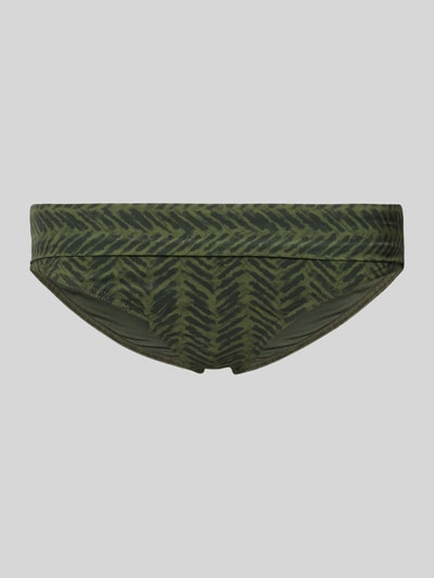 Produktfoto, Bikini-Slip mit Umschlag Modell 'MERENDA CALENY' von Banana Moon, olivgrünes Allover-Muster, Material-Mix mit Stretch-Anteil