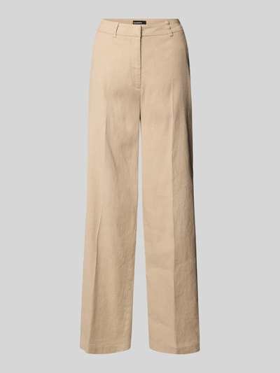 Produktfoto, Hose aus Leinen-Mix mit Bügelfalten Modell 'MIRA' von Cambio, Regular Fit, beige, glatte Textur, Baumwoll-Anteil, frontal fotografiert