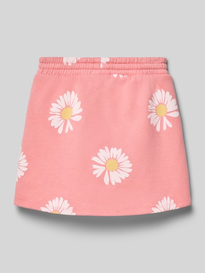 Produktfoto, Sweatrock mit elastischem Bund und Logo-Stitching von GAP aus Baumwoll-Mix in Rosa mit weißen Blumen, gerader Schnitt, Bundweite 26 cm, Gesamtlänge 30 cm.