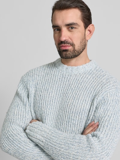 SELECTED HOMME Relaxed fit wollen pullover met extra brede schouders, model 'CHICAGO' Lichtblauw - 3