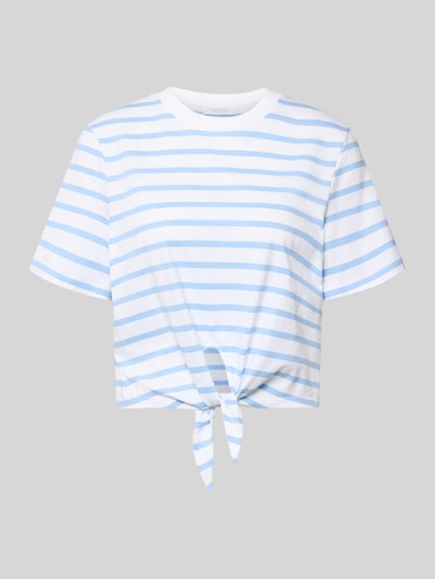 Produktfoto, T-Shirt im Allover-Look mit Knotendetail von Rich & Royal aus reiner Bio-Baumwolle, weiß mit blauen Streifen, Regular Fit.