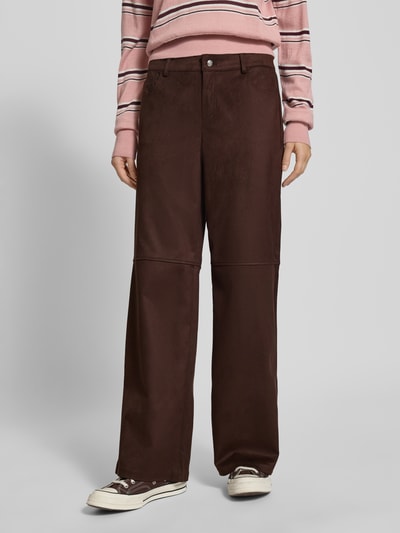 Gina Tricot Hose in Leder-Optik mit Teilungsnähten Dunkelbraun 4