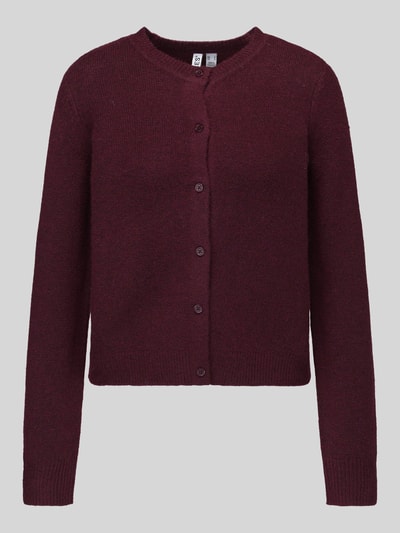 Produktfoto, Regular Fit Strickjacke mit Woll-Anteil Modell 'MALOU' von PIECES in dunklem Weinrot, glatte Oberfläche, Damen Strickjacke