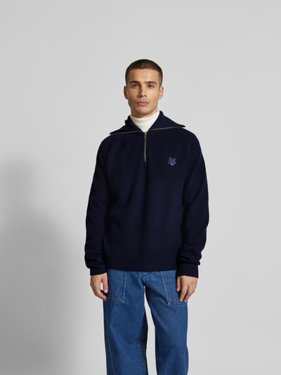 MAISON KITSUNE Pullover mit Label-Stitching Dunkelblau 4