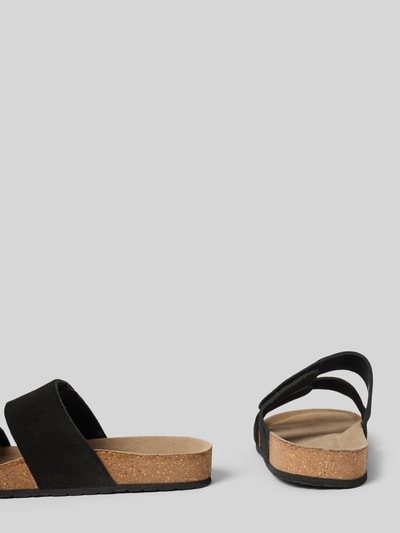Produktfoto, Sandalette aus Kalbsleder Modell 'MALTA' von Jack & Jones, schwarze Riemen, Schlupfform, Klettverschluss, Absatzhöhe 3 cm, Größe 44, natürliche Korksohle, glatte und strukturierte Texturen, Herren