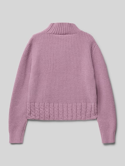 s.Oliver RED LABEL Boxy Fit Strickpullover mit Zopfstrickmuster-Bund und geripptem Stehkragen Mauve 3