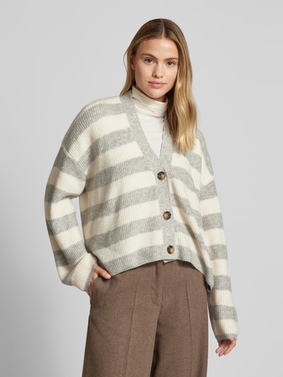 Vero Moda Relaxed fit gebreid jack met streepmotief, model 'NATHALIE' Lichtgrijs - 4