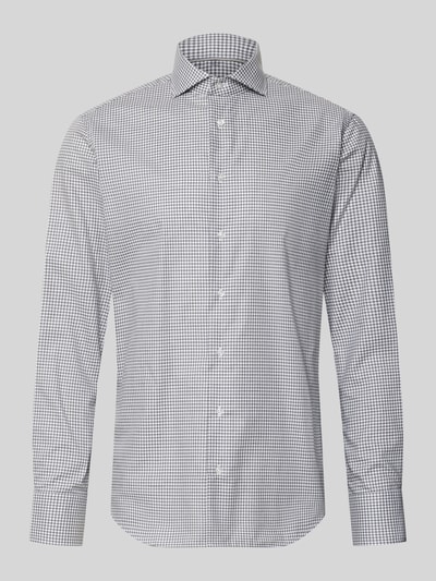 Produktfoto, weiß-blau kariertes Regular Fit Business-Hemd mit Haifischkragen von Christian Berg Men, reine Baumwolle, langärmlig, glatte Textur