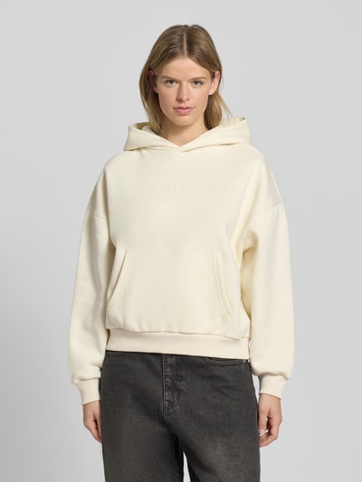 REVIEW Hoodie mit Label-Stitching und Känguru-Tasche Offwhite 4