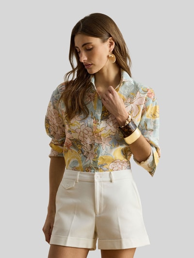 Lauren Ralph Lauren bluzka lniana o kroju relaxed fit z czystego lnu z kwiatowym wzorem na całej powierzchni Jasnoniebieski melanż 4