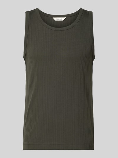Produktfoto, Regular Fit Tank Top aus Baumwoll-Mix Modell 'ANDRE' von SELECTED HOMME in dunklem Uni-Ton, gestreifte Struktur, Feinripp, Rundhals, breite Träger
