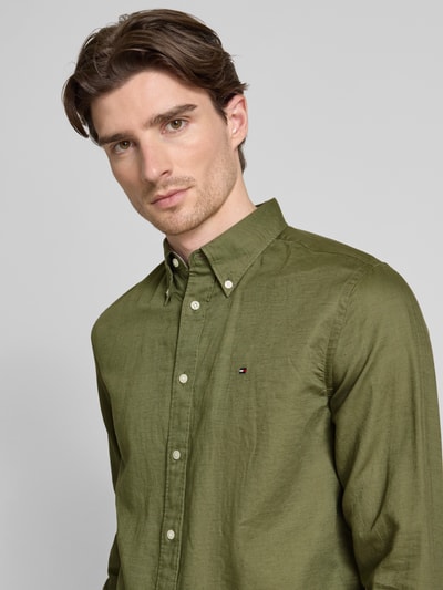 Tommy Hilfiger Regular Fit Freizeithemd aus Baumwoll-Leinen-Mix Oliv 3