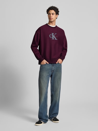 Calvin Klein Jeans Bluza o kroju oversized fit z wyhaftowanym logo model ‘Premium’ Bordowy 1