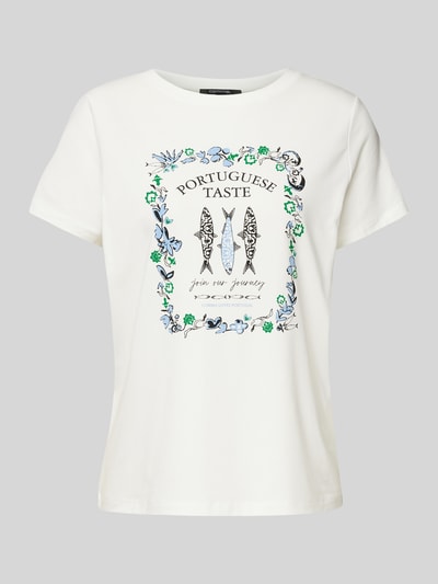 comma T-Shirt mit Motiv- und Statement-Print Offwhite 1