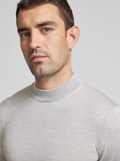 JOOP! Collection Gebreide pullover van scheerwol met opstaande kraag, model 'Davide' Lichtgrijs - 3